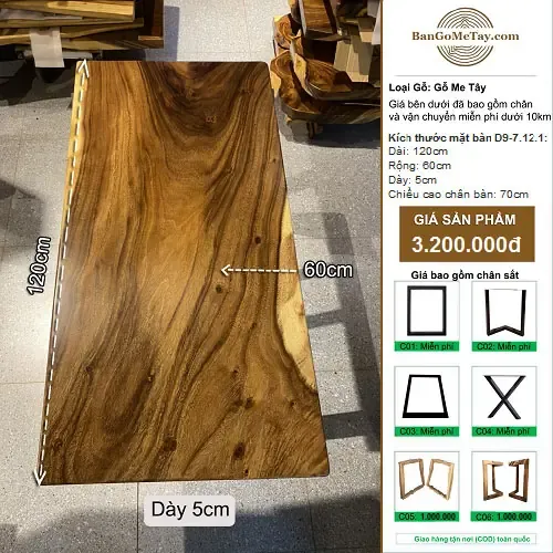 Bàn Gỗ Tự Nhiên Me Tây Vuông Vức Dài 1m2