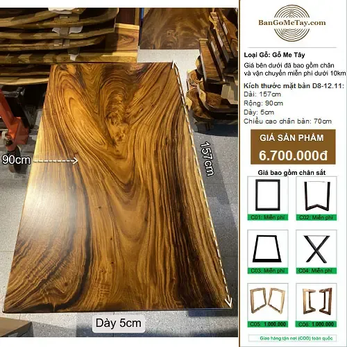 Bàn Gỗ Tự Nhiên Me Tây Vuông Vức Dài 1m57