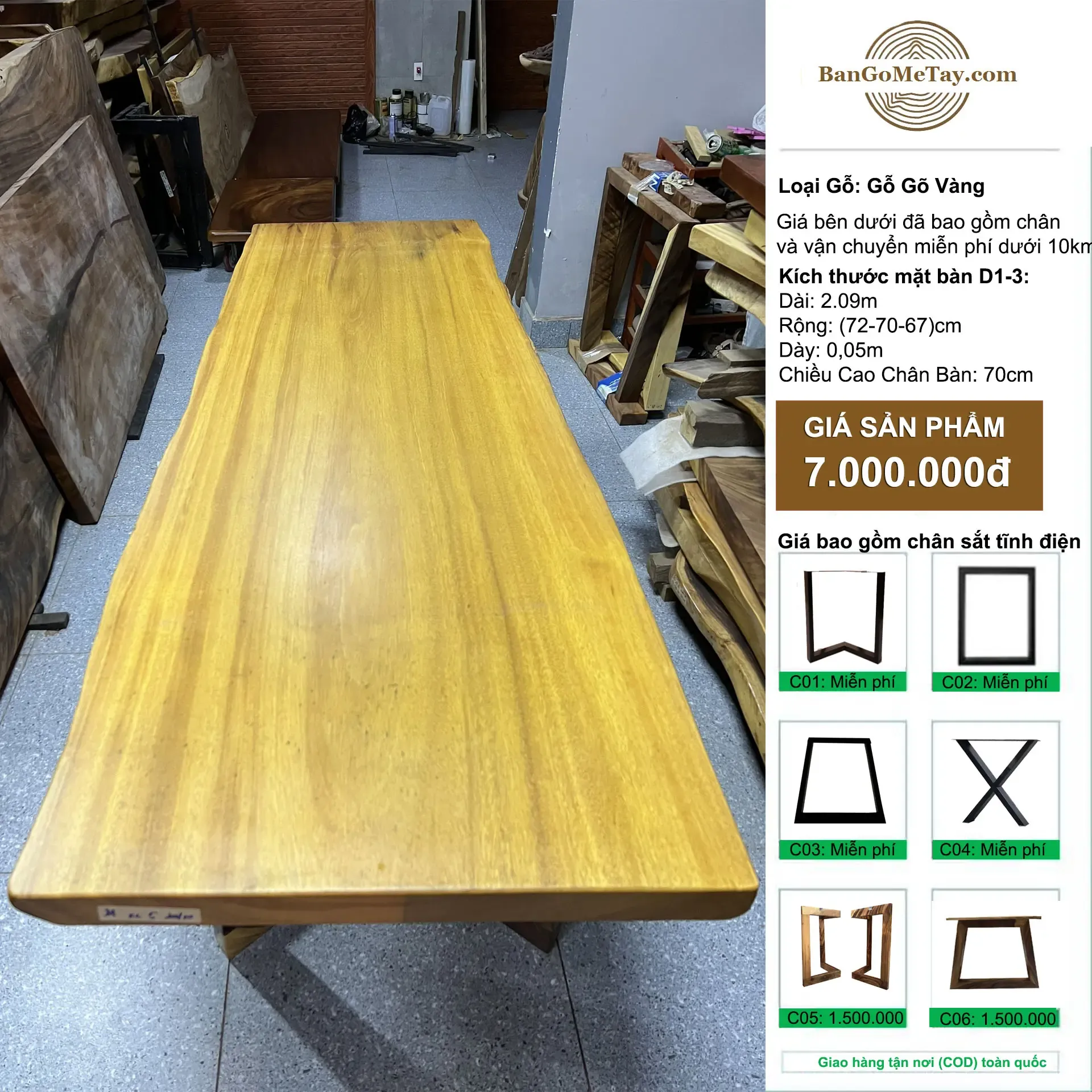 Bàn Ăn, Bàn Làm Việc Gỗ Gõ Vàng Dài 2m09