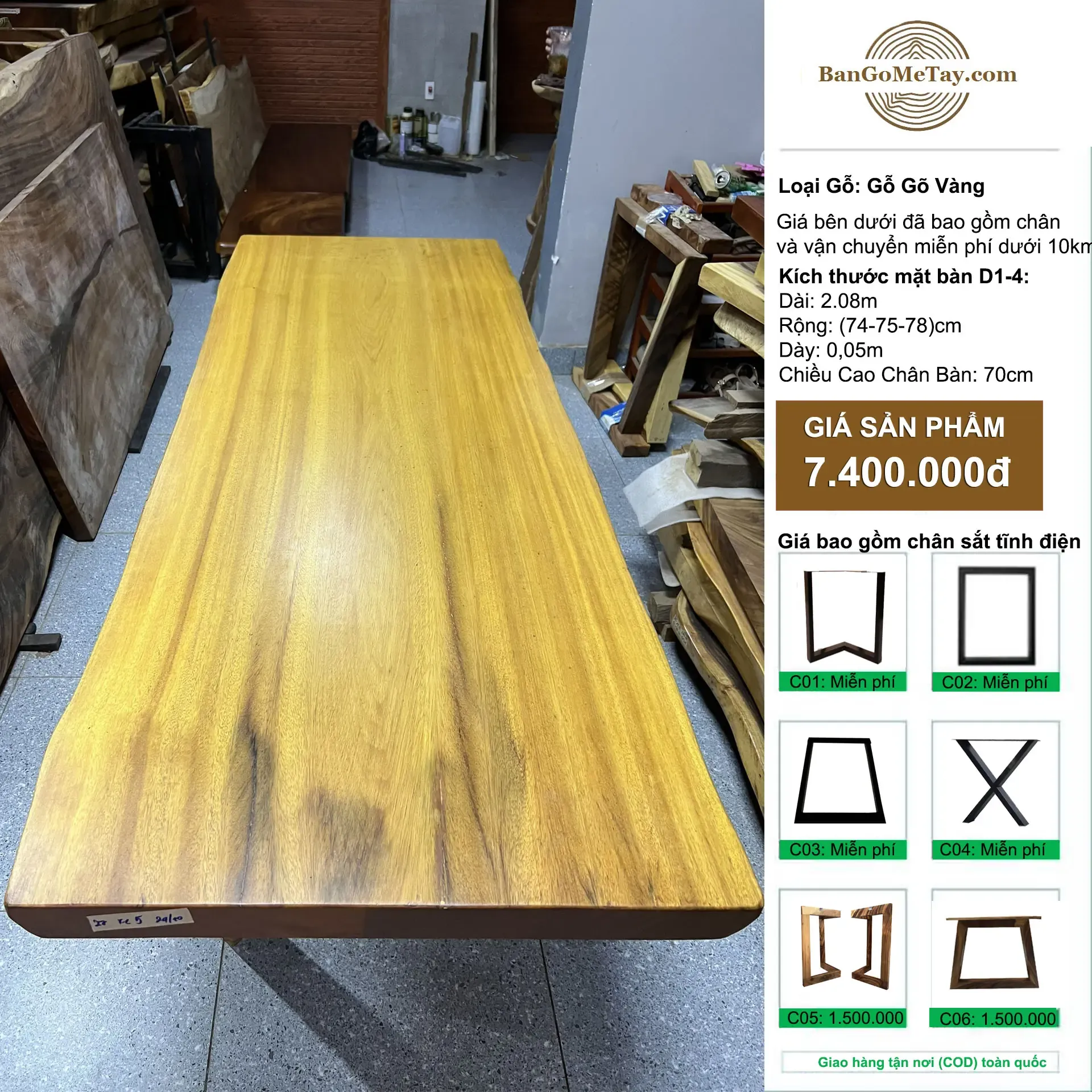 Bàn Nguyên Tấm Gỗ Gõ Vàng Làm Bàn Ăn, Bàn Làm Việc