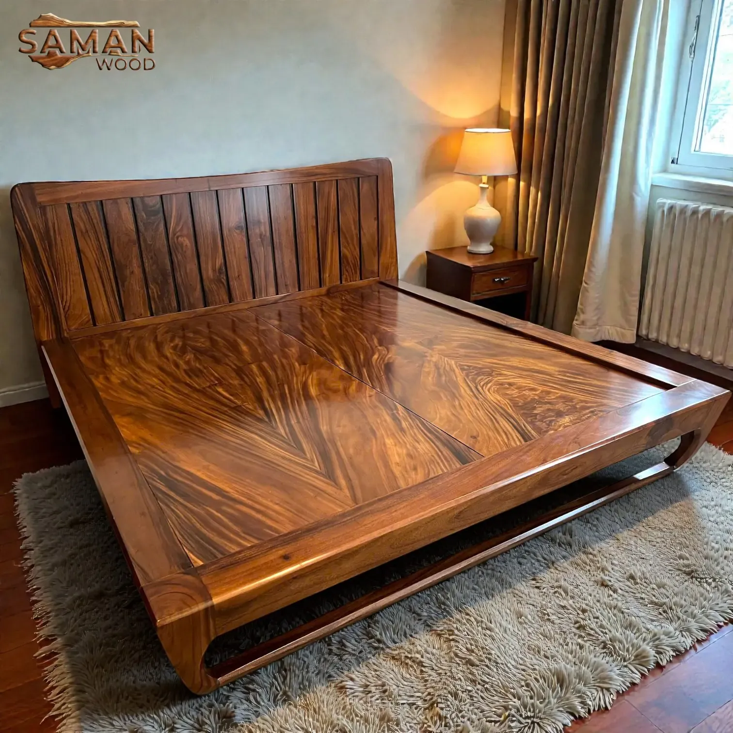 GIƯỜNG NGỦ GỖ ME TÂY LOUIS TỰA LƯNG SỌC GỖ