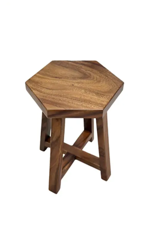 Ghế Đẩu Lục Giác Gỗ Me Tây Cao 45cm