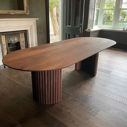 Bàn Làm Việc Oval Cao Cấp Gỗ Me Tây Nguyên Tấm