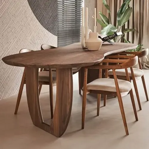 Bàn Ăn Củ Lạc Gỗ Tự Nhiên Bo Cong Eo Giữa