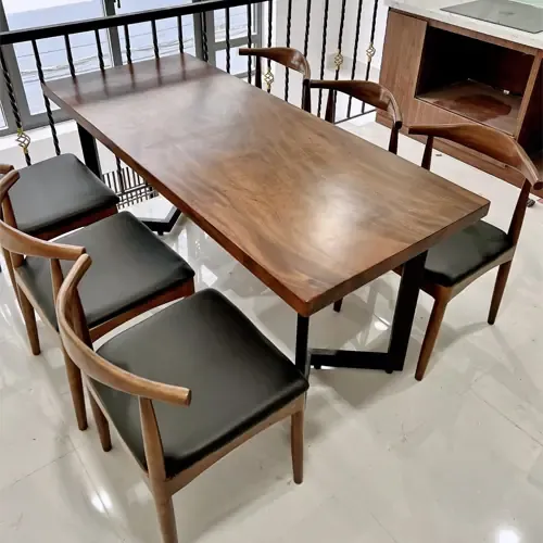 Bộ Bàn Ăn Gỗ Me Tây Nguyên Tấm 6 Ghế Elbow