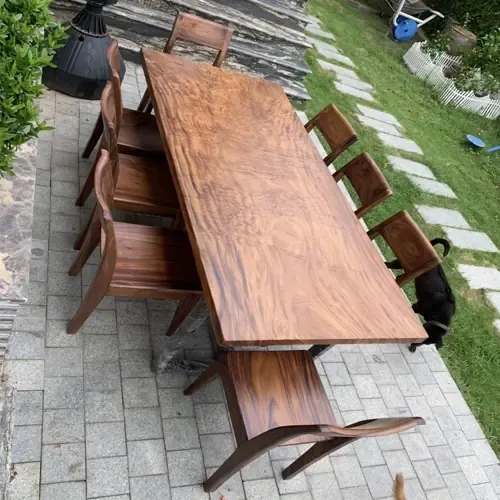 Bộ Bàn Ăn Kết Hợp 6 Ghế Me Tây Tựa Xéo