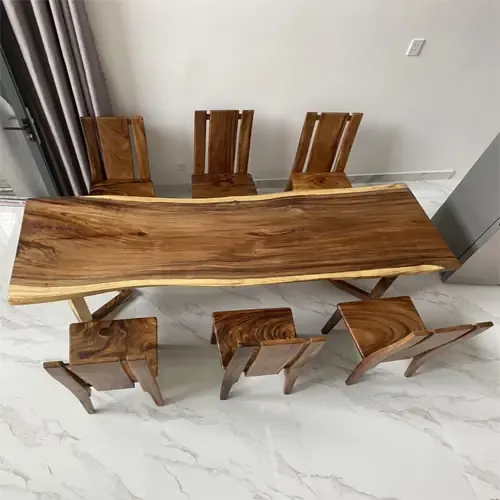 Bộ Bàn Ăn Gỗ Me Tây Kết Hợp 6 Ghế Me Tây