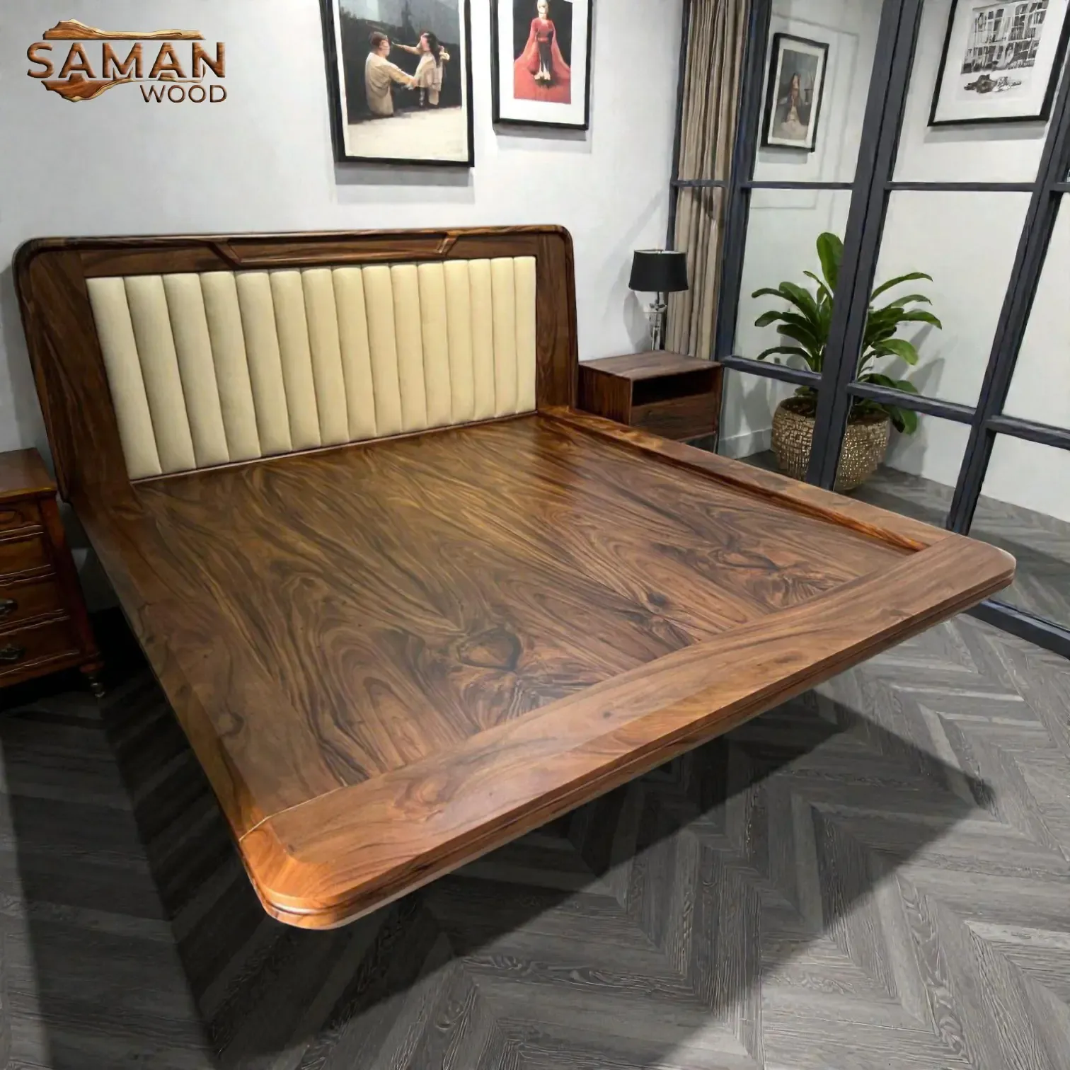 GIƯỜNG NGỦ GỖ ME TÂY CAO CẤP LOUIS BỌC NỆM