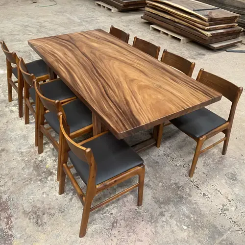 Bộ Bàn Ăn Gỗ Me Tây Nguyên Tấm Kèm Ghế Rời Benla