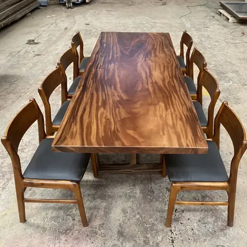 Bộ Bàn Ăn Gỗ Me Tây Nguyên Tấm Dài 2m16