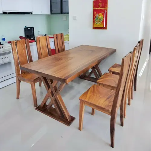 Bộ Bàn Ăn Kết Hợp 6 Ghế Gỗ Me Tây