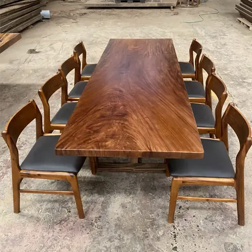 Bộ Bàn Ăn Gỗ Me Tây Nguyên Tấm Dài 2m4