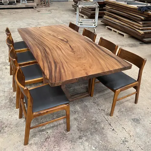 Bộ Bàn Ăn Gỗ Me Tây Nguyên Tấm Dài 2m1