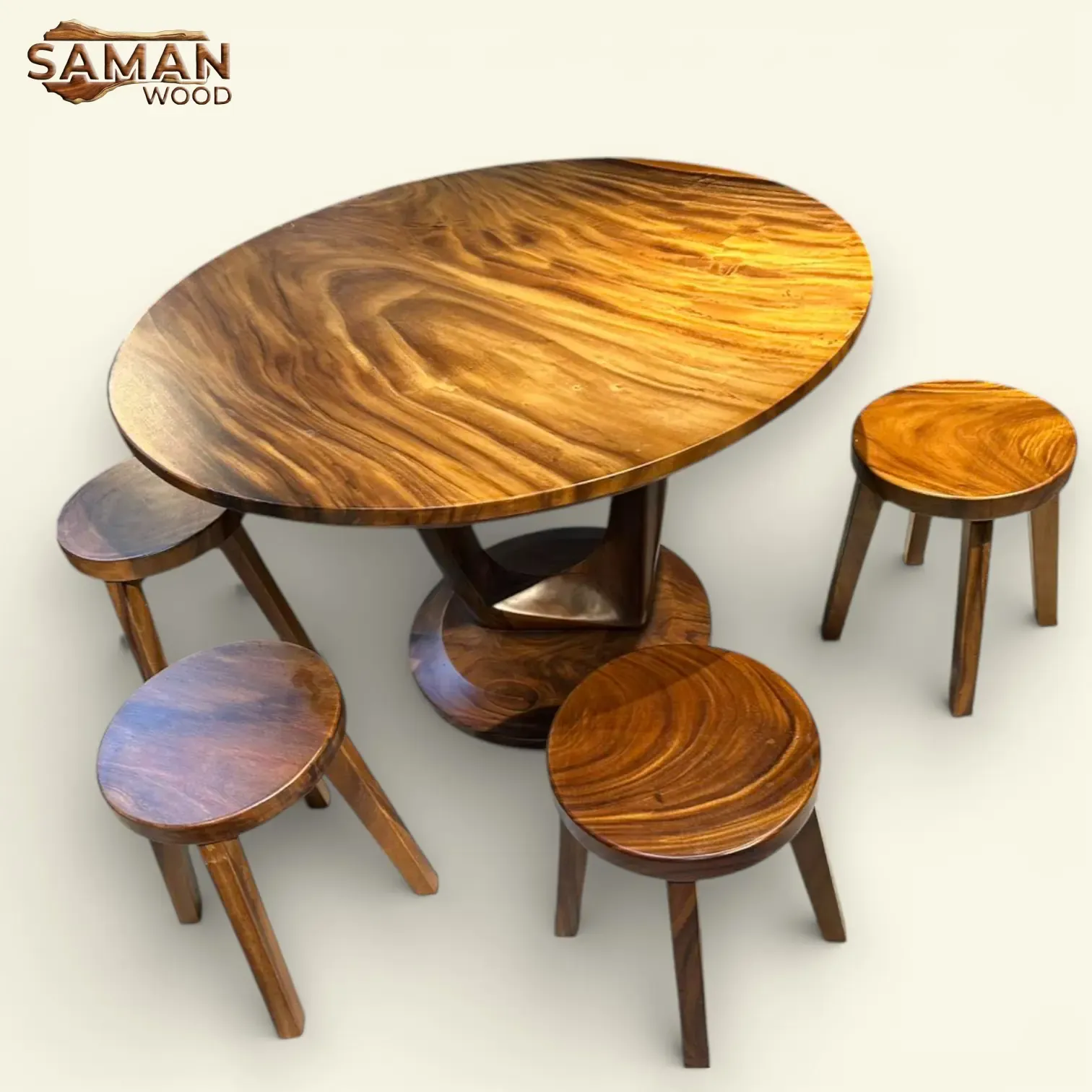 Bộ Bàn Ăn Tròn Gỗ Me Tây Nguyên Tấm 1m