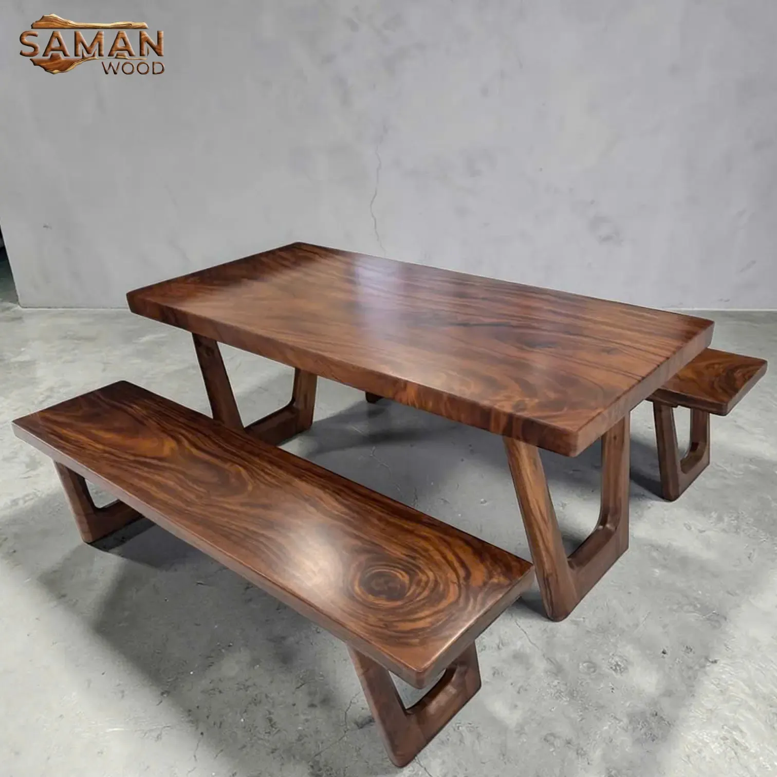 Bàn Ăn Gỗ Tự Nhiên Nguyên Tấm + 2 Ghế Băng 1m4x70