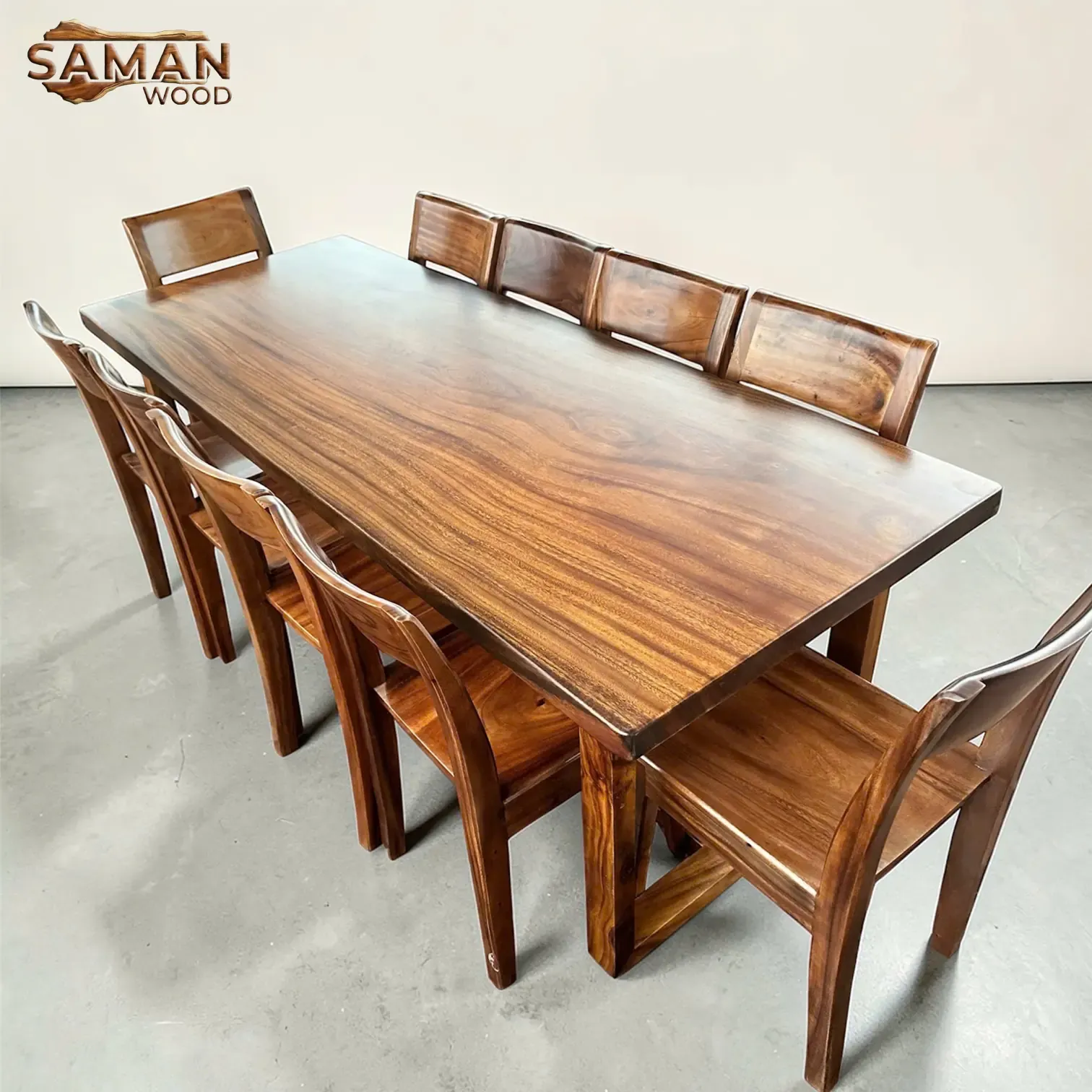 Bàn Ăn Gỗ Tự Nhiên Nguyên Tấm + 10 Ghế Me Tây Tựa Xéo