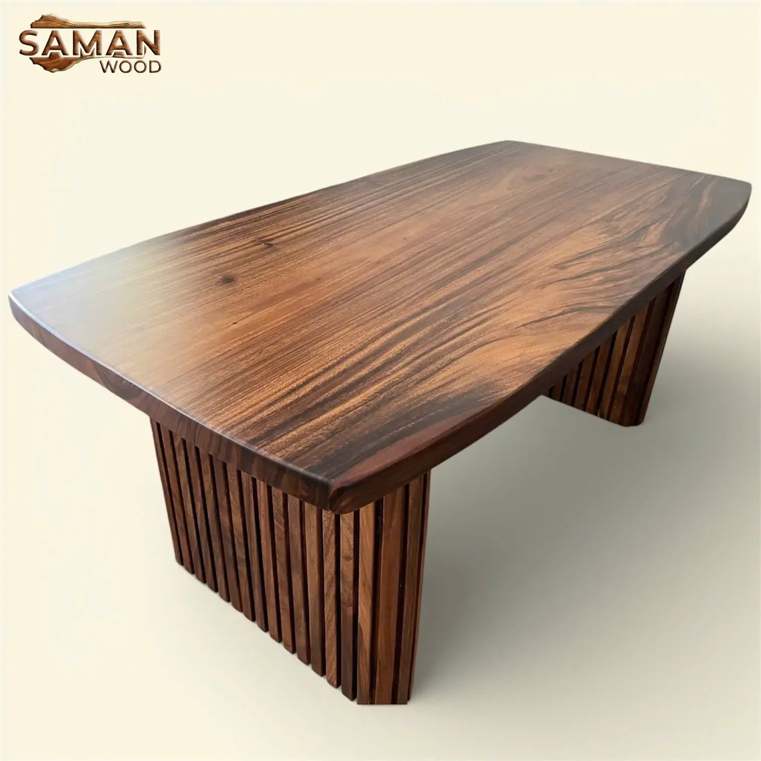 Bàn Ăn Gỗ Me Tây Nguyên Tấm 2 Cạnh Cong Chân Sọc 1800x900mm