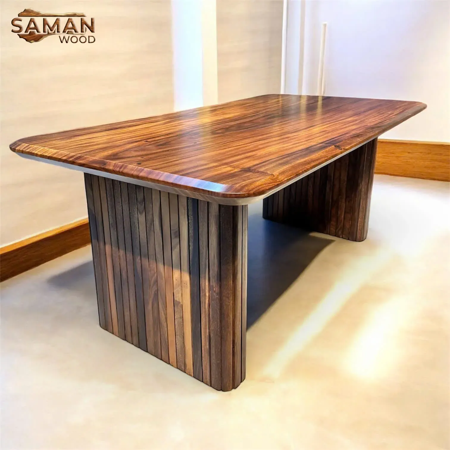 Bàn Ăn Gỗ Me Tây Nguyên Tấm Vát Cạnh Chân Sọc 2000x900mm