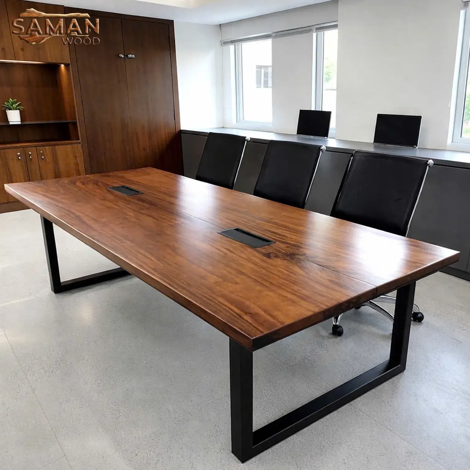 Bàn Phòng Họp Cao Cấp Gỗ Tự Nhiên Nguyên Tấm (Có Lỗ Điện)