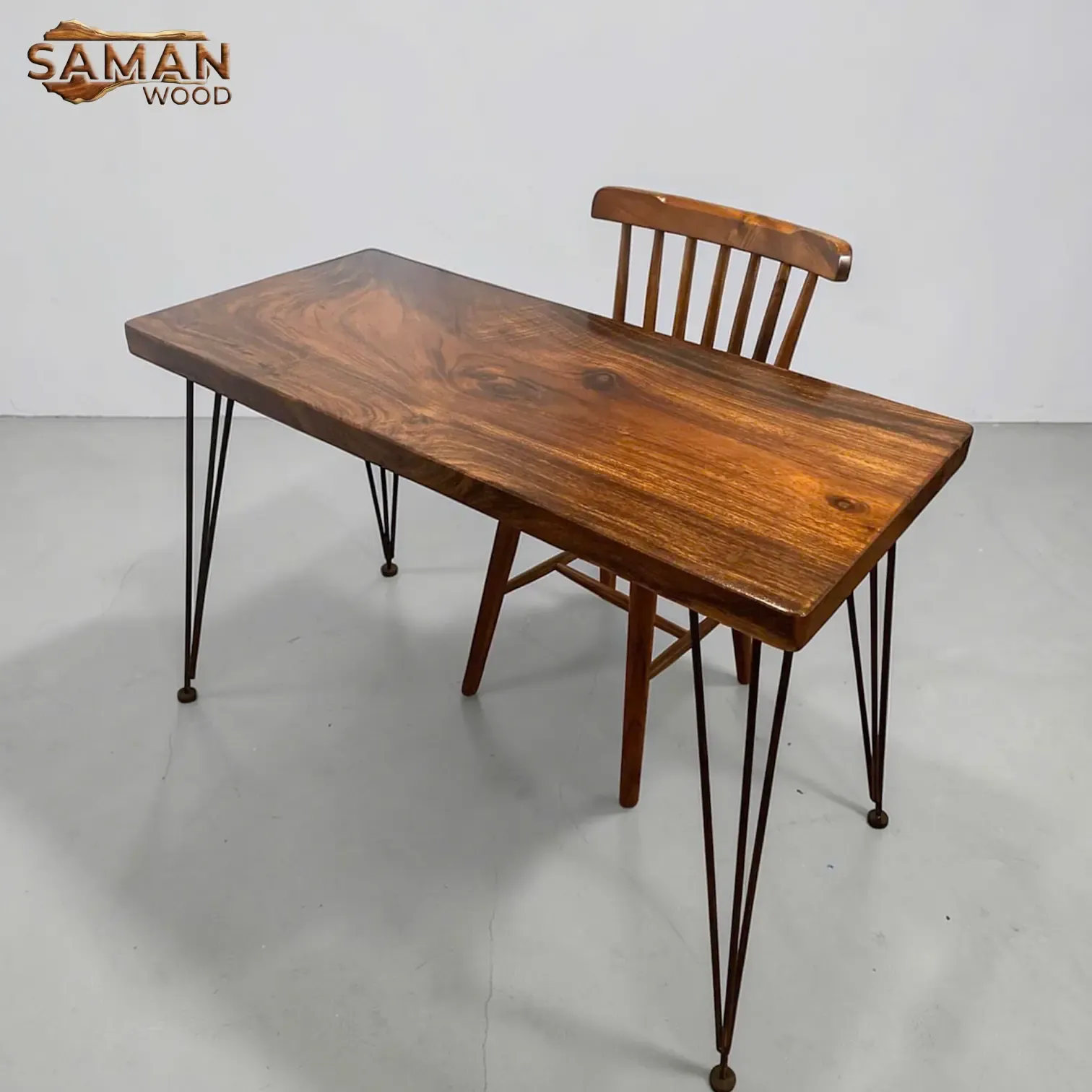 Bàn Làm Việc Gỗ Tự Nhiên Chân Sắt Hairpin 1m2x60