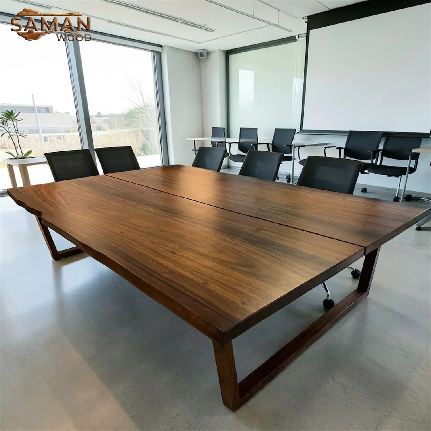 Bàn Họp Gỗ Tự Nhiên Nguyên Tấm 3mx1m8x5cm (Gỗ Me Tây)