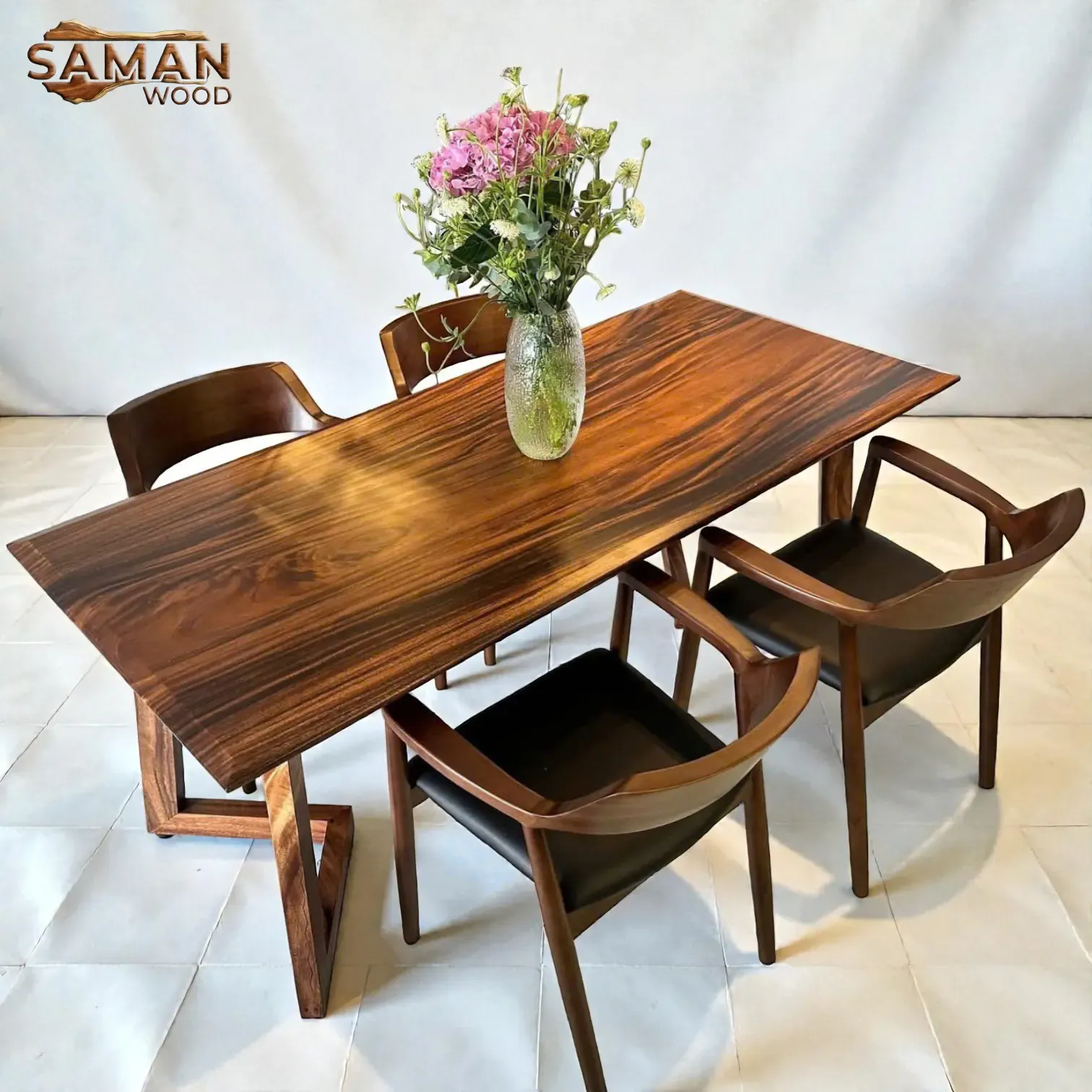 Bộ Bàn Ăn Gỗ Me Tây Nguyên Tấm + 4 Ghế Hiroshima