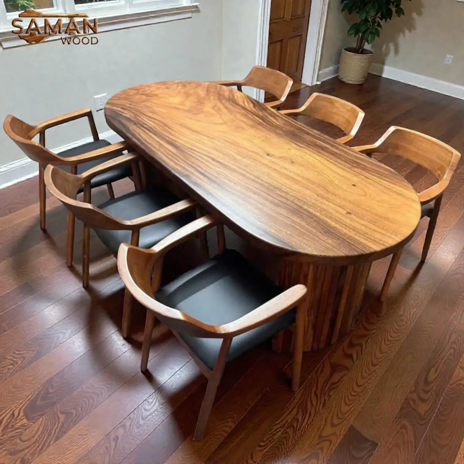 Bộ Bàn Ăn Gỗ Me Tây Nguyên Tấm + 6 Ghế Hiroshima