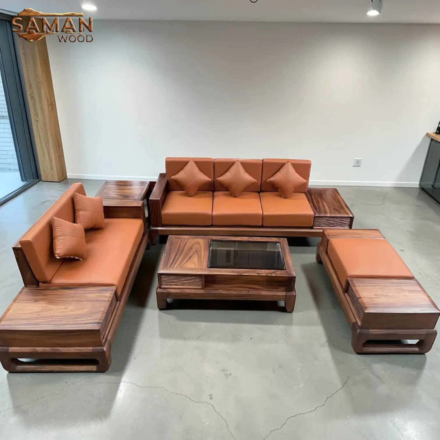 Bộ Sofa Gỗ Me Tây Chân Thuyền (Chân Quỳ)  Cao Cấp